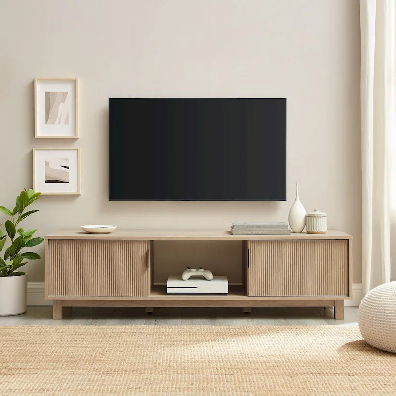 Modern Fluted-Door TV Stand – Stylish Media Console with Storage