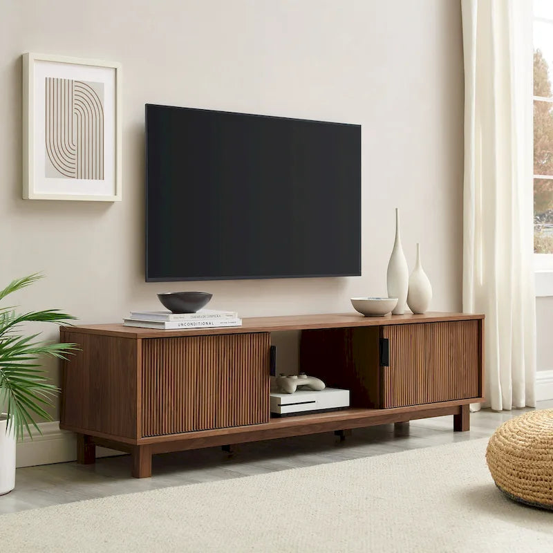 Modern Fluted-Door TV Stand – Stylish Media Console with Storage