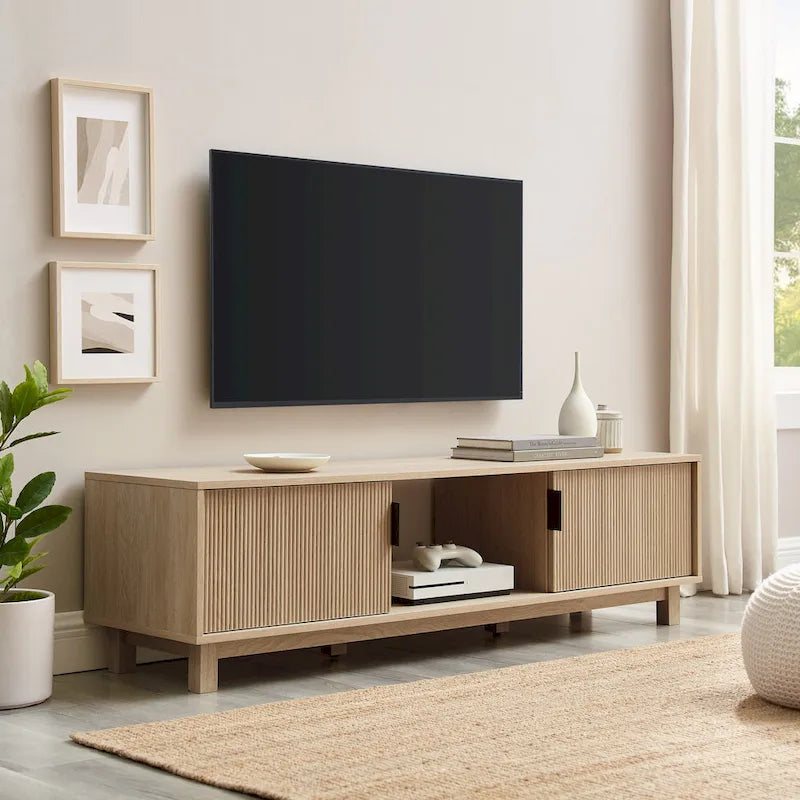 Modern Fluted-Door TV Stand – Stylish Media Console with Storage