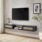 Scandi 70-Inch Floating TV Stand with Faux Rattan Doors