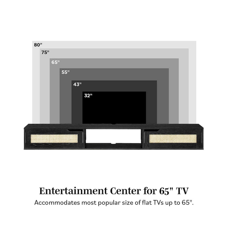 Scandi 70-Inch Floating TV Stand with Faux Rattan Doors