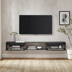 Scandi 70-Inch Floating TV Stand with Faux Rattan Doors