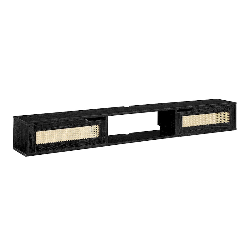 Scandi 70-Inch Floating TV Stand with Faux Rattan Doors