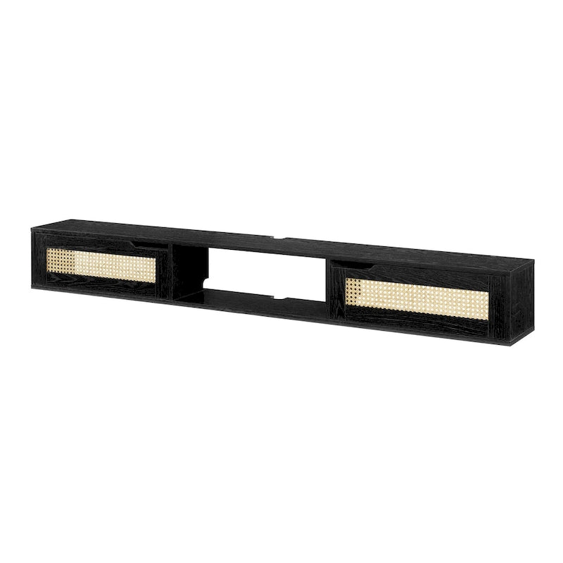 Scandi 70-Inch Floating TV Stand with Faux Rattan Doors