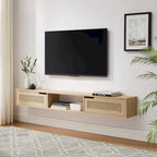 Scandi 70-Inch Floating TV Stand with Faux Rattan Doors