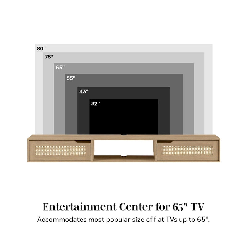 Scandi 70-Inch Floating TV Stand with Faux Rattan Doors