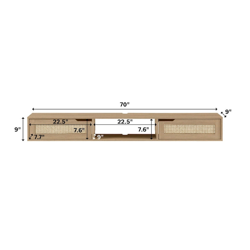 Scandi 70-Inch Floating TV Stand with Faux Rattan Doors
