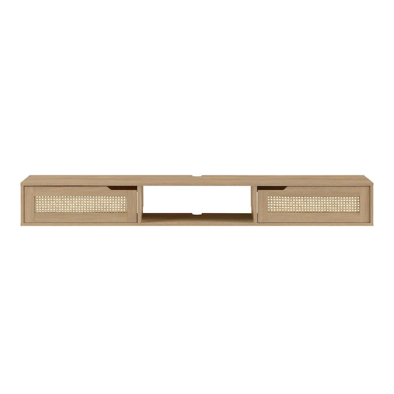 Scandi 70-Inch Floating TV Stand with Faux Rattan Doors