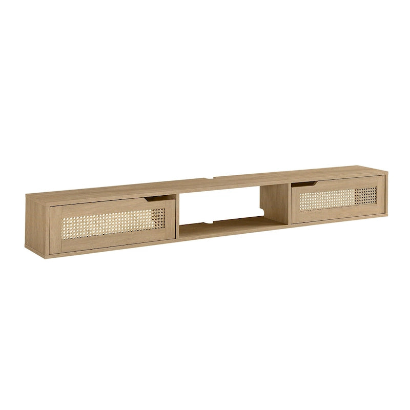 Scandi 70-Inch Floating TV Stand with Faux Rattan Doors