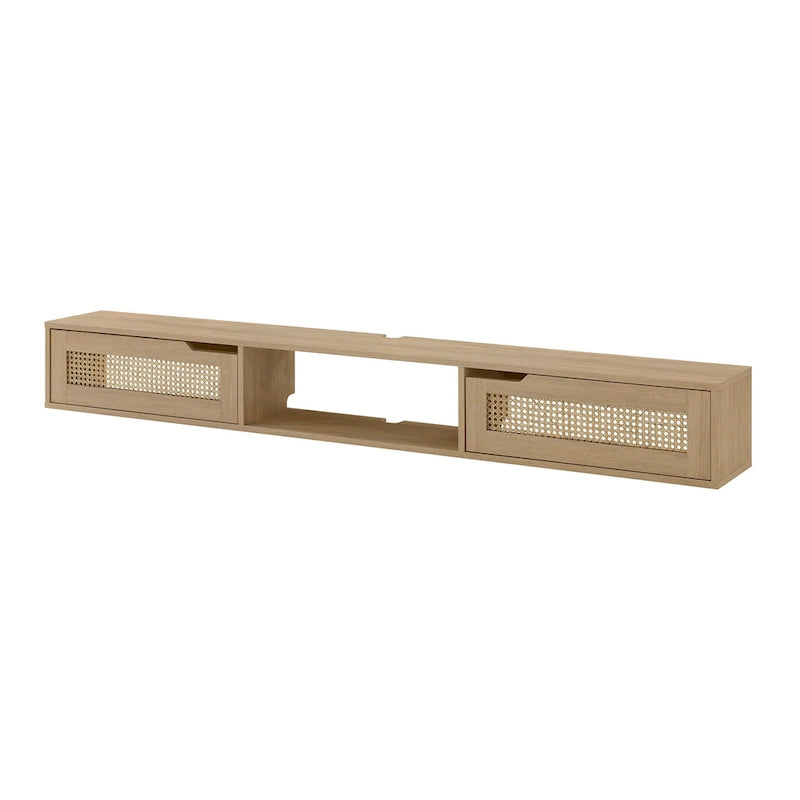Scandi 70-Inch Floating TV Stand with Faux Rattan Doors