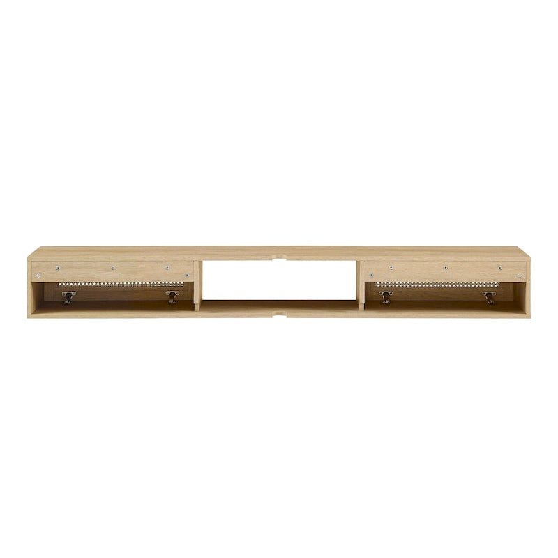 Scandi 70-Inch Floating TV Stand with Faux Rattan Doors