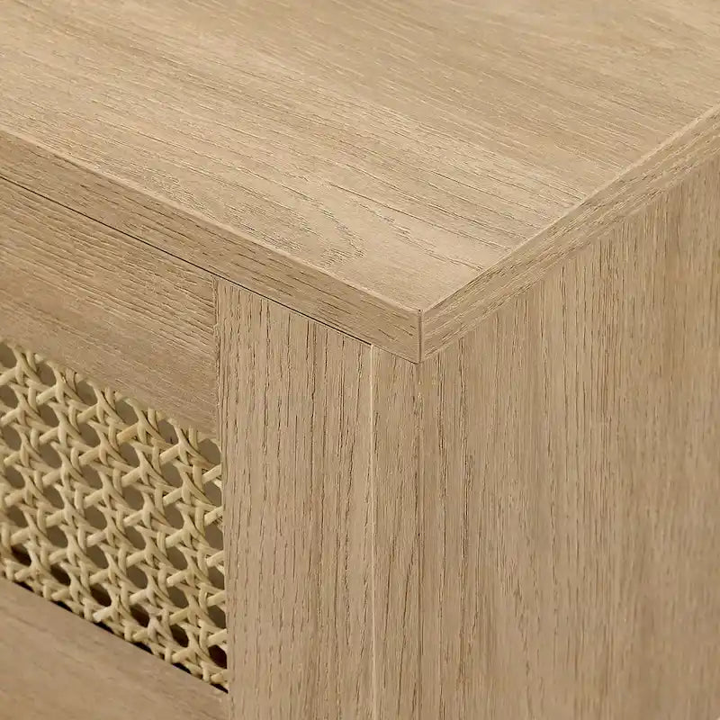 Scandi 70-Inch Floating TV Stand with Faux Rattan Doors