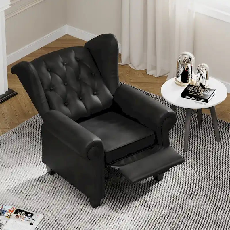 Black Adjustable Tufted Arm Chair with Sturdy Legs, 35" Wide