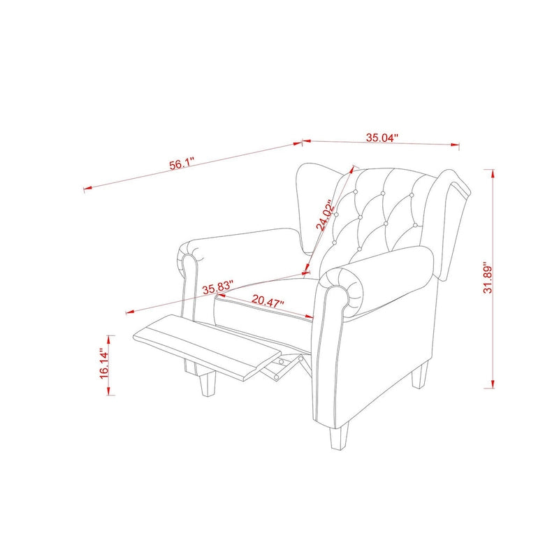 Black Adjustable Tufted Arm Chair with Sturdy Legs, 35" Wide
