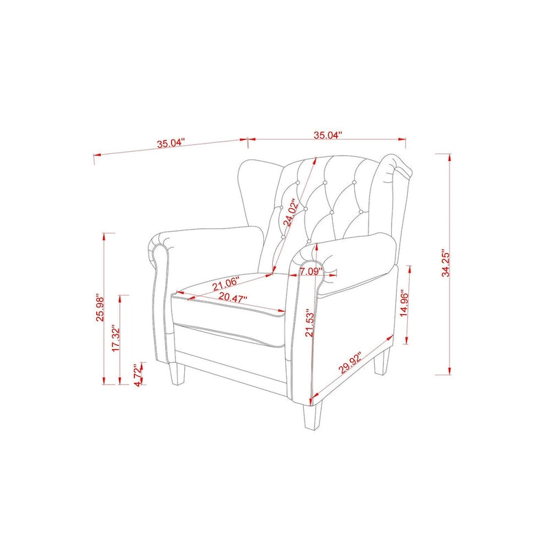 Black Adjustable Tufted Arm Chair with Sturdy Legs, 35" Wide