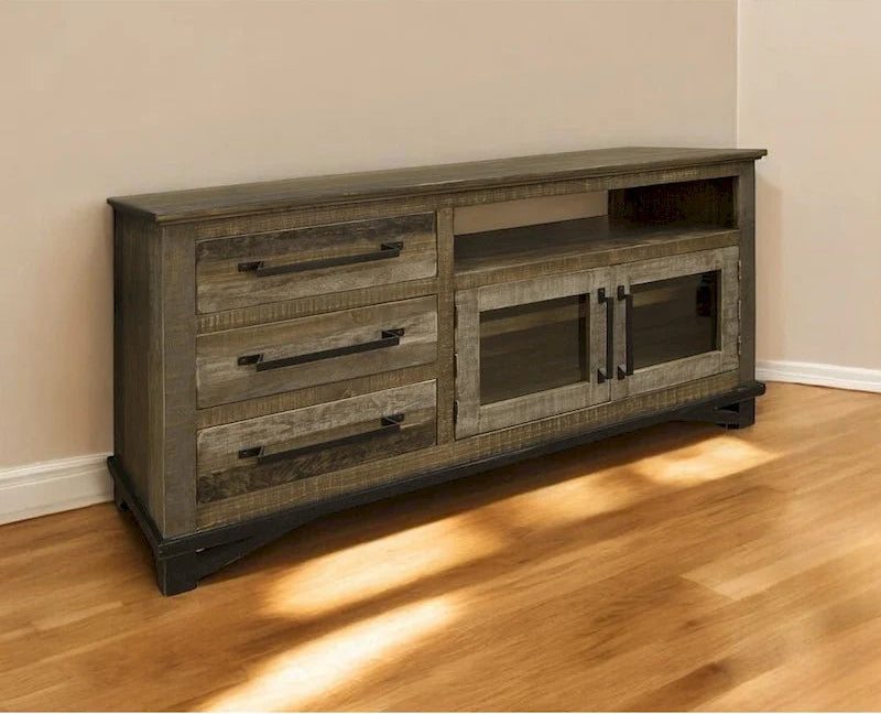 HomeRoots 61 Brown Solid Wood Cabinet Enclosed Storage Distressed TV Stand - 61.25' X '32' X '17.75
