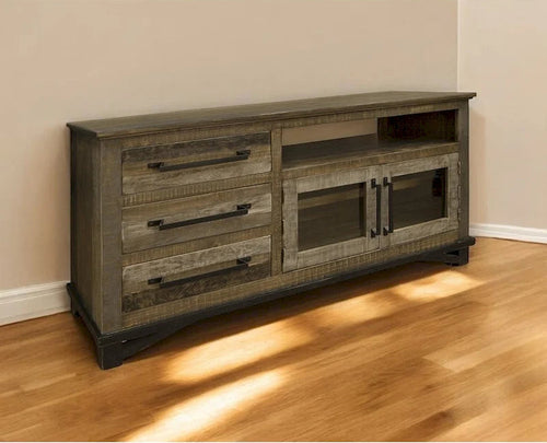 HomeRoots 61 Brown Solid Wood Cabinet Enclosed Storage Distressed TV Stand - 61.25' X '32' X '17.75