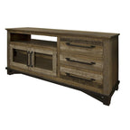 61-Inch Distressed Brown Solid Wood TV Stand with Enclosed Storage