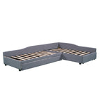 Twin Size Daybed with Drawer, Wooden Support Bed Frame, Upholstered Double Trundle, No Box Spring Needed for Teens