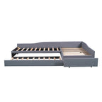 Twin Size Daybed with Drawer, Wooden Support Bed Frame, Upholstered Double Trundle, No Box Spring Needed for Teens