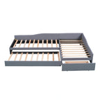 Twin Size Daybed with Drawer, Wooden Support Bed Frame, Upholstered Double Trundle, No Box Spring Needed for Teens
