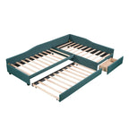 Twin Size Daybed with Drawer, Wooden Support Bed Frame, Upholstered Double Trundle, No Box Spring Needed for Teens