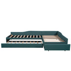 Twin Size Daybed with Drawer, Wooden Support Bed Frame, Upholstered Double Trundle, No Box Spring Needed for Teens