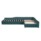 Twin Size Daybed with Drawer, Wooden Support Bed Frame, Upholstered Double Trundle, No Box Spring Needed for Teens