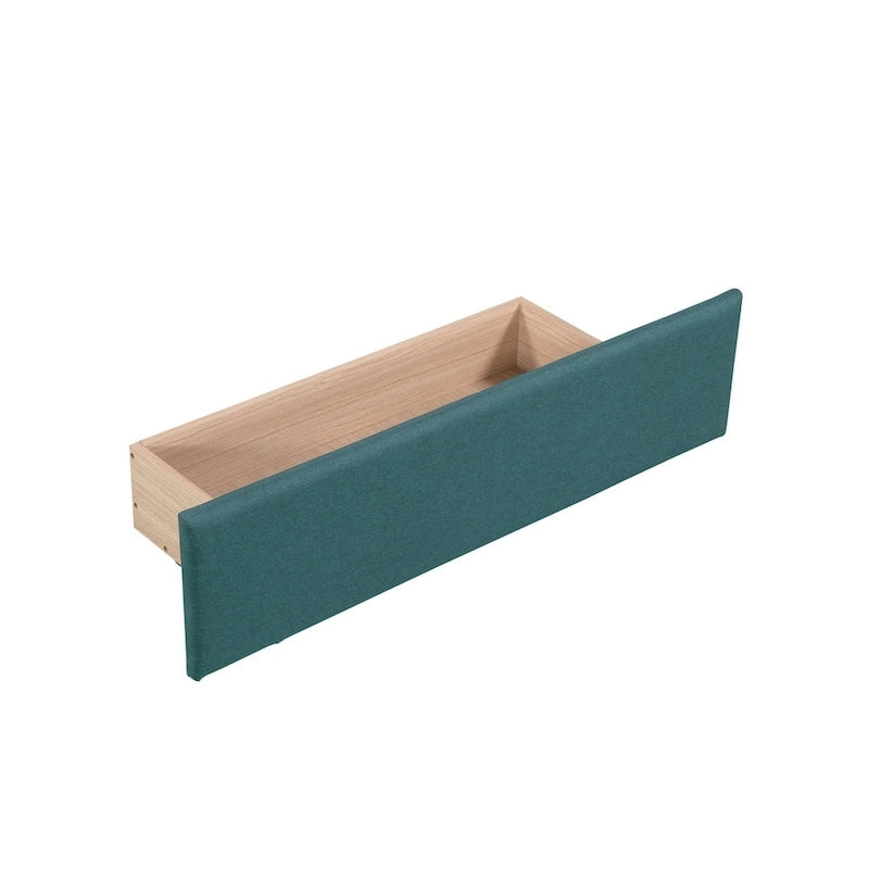 Twin Size Daybed with Drawer, Wooden Support Bed Frame, Upholstered Double Trundle, No Box Spring Needed for Teens