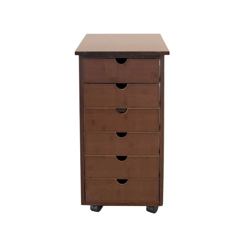 Eco-Friendly Solid Bamboo 6-Drawer Rolling Storage Cart with Locking Casters