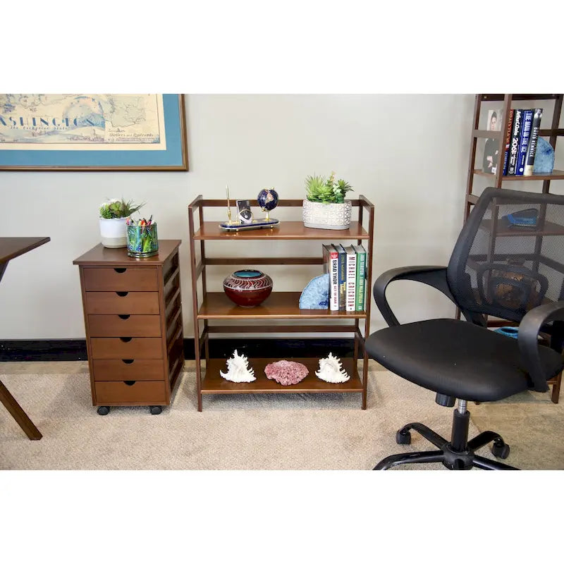 Eco-Friendly Solid Bamboo 6-Drawer Rolling Storage Cart with Locking Casters