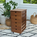 Eco-Friendly Solid Bamboo 6-Drawer Rolling Storage Cart with Locking Casters