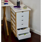 Eco-Friendly Solid Bamboo 6-Drawer Rolling Storage Cart with Locking Casters