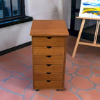 Eco-Friendly Solid Bamboo 6-Drawer Rolling Storage Cart with Locking Casters