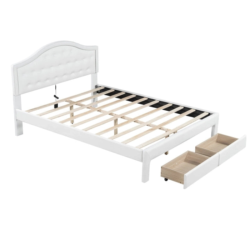 Upholstered Platform Bed – Tufted Headboard, LED Lighting & 2 Drawers