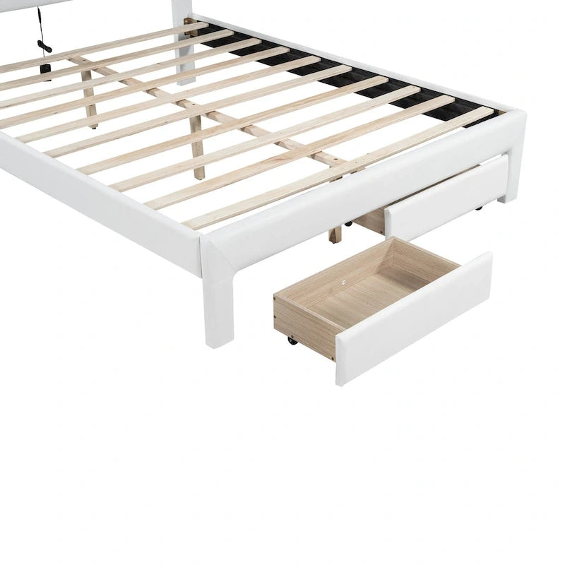 Upholstered Platform Bed – Tufted Headboard, LED Lighting & 2 Drawers
