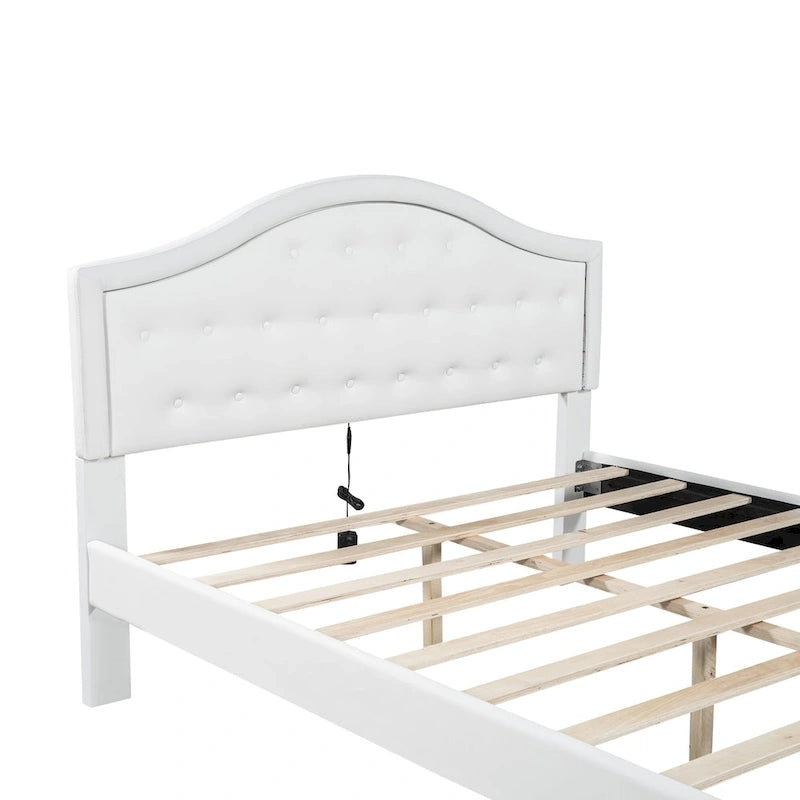 Upholstered Platform Bed – Tufted Headboard, LED Lighting & 2 Drawers