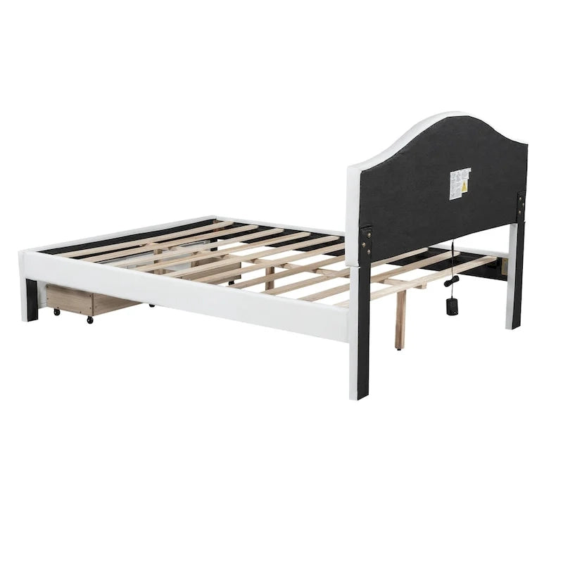Upholstered Platform Bed – Tufted Headboard, LED Lighting & 2 Drawers