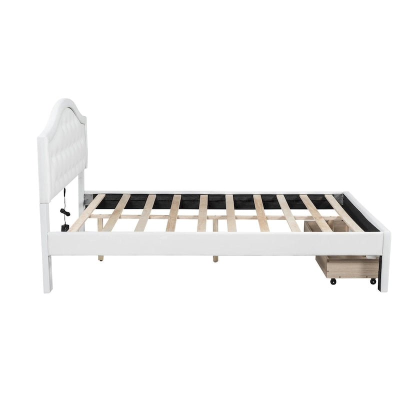 Upholstered Platform Bed – Tufted Headboard, LED Lighting & 2 Drawers