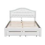 Upholstered Platform Bed – Tufted Headboard, LED Lighting & 2 Drawers