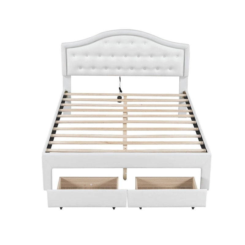Upholstered Platform Bed – Tufted Headboard, LED Lighting & 2 Drawers