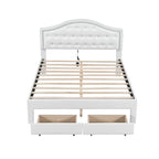 Upholstered Platform Bed – Tufted Headboard, LED Lighting & 2 Drawers