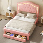 Upholstered Platform Bed – Tufted Headboard, LED Lighting & 2 Drawers
