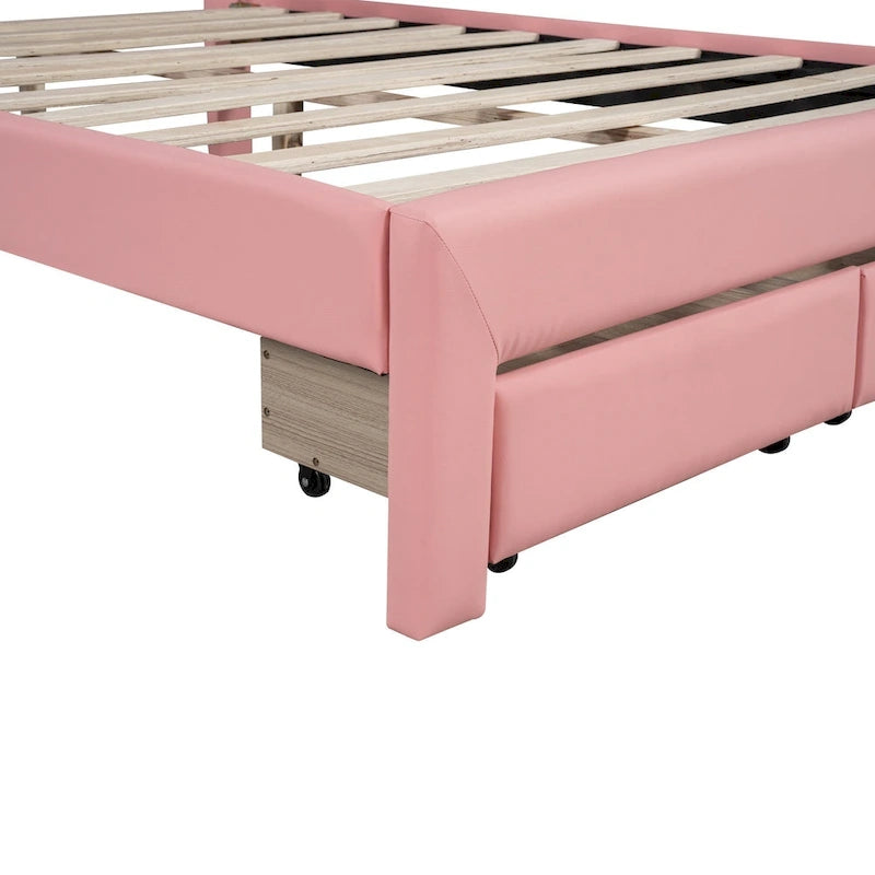 Upholstered Platform Bed – Tufted Headboard, LED Lighting & 2 Drawers