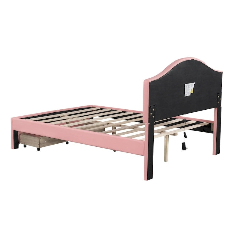 Upholstered Platform Bed – Tufted Headboard, LED Lighting & 2 Drawers
