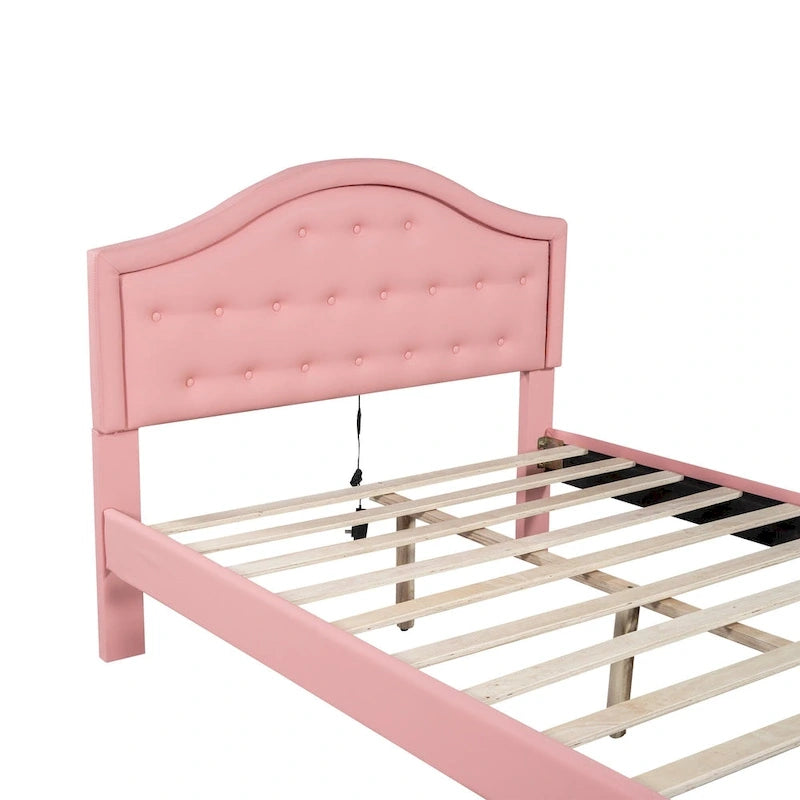 Upholstered Platform Bed – Tufted Headboard, LED Lighting & 2 Drawers
