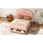 Upholstered Platform Bed – Tufted Headboard, LED Lighting & 2 Drawers