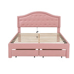 Upholstered Platform Bed – Tufted Headboard, LED Lighting & 2 Drawers