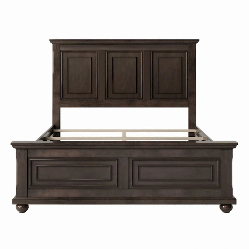 Brown King Size Traditional Style Pinewood Platform Bed with Wooden Slats Support for Bedroom