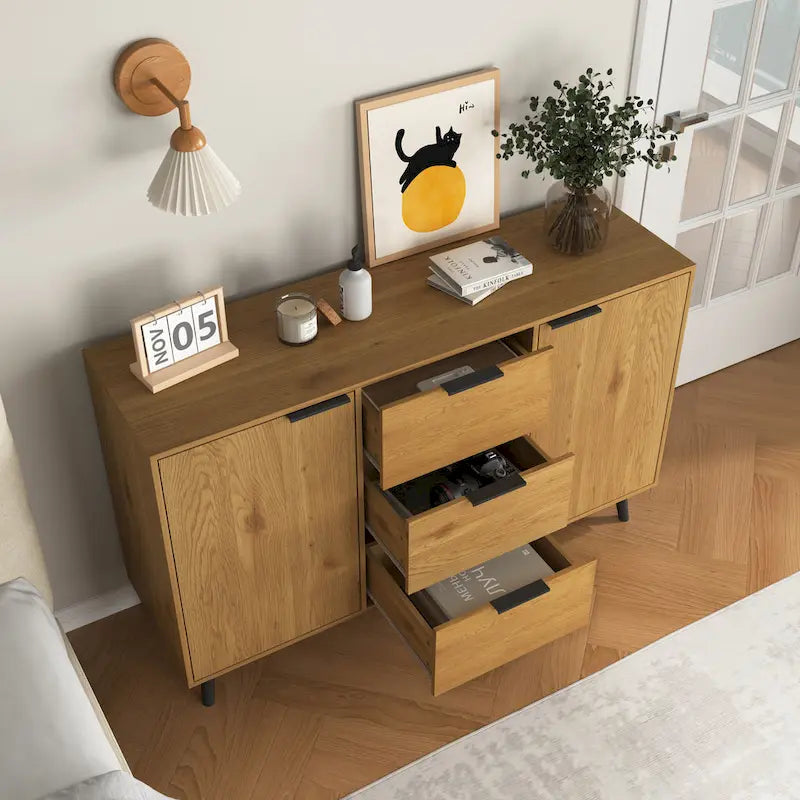 Modern Sideboard Buffet Cabinet – 2 Doors, 3 Drawers & Storage Shelves
